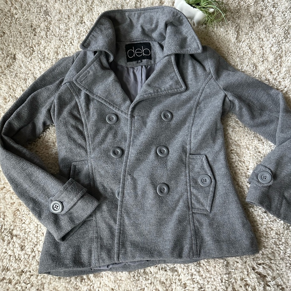 Adorable, fleece gray fall / autumn long button fashion trench pea coat …